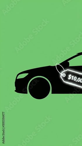 Black Sedan Car Silhouette With $10000 Tag Motion Graphic Loop