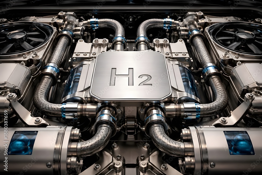Obraz premium Hydrogen Fuel Cell Engine System for Clean Energy Automotive Technology Marketing