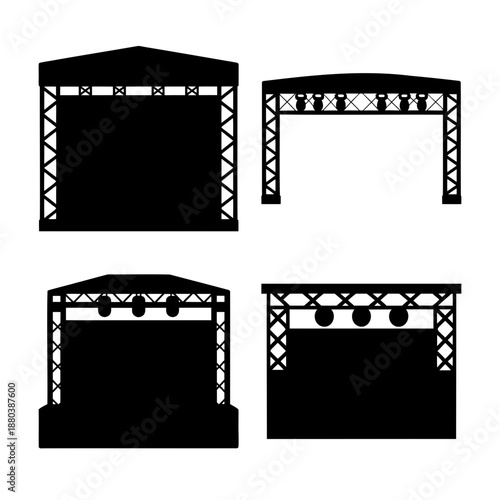 Collection of diverse event stage silhouettes featuring outdoor and indoor truss designs