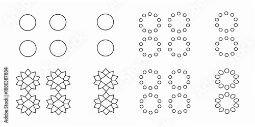 Arrangement of circles and patterns from simple to complex geometric designs