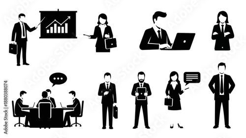 Business People Silhouettes in Various Poses.