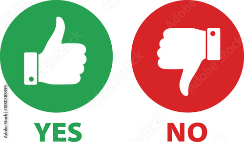 Yes and no approval icons with thumbs up and thumbs down symbols for decision choice feedback concept illustration