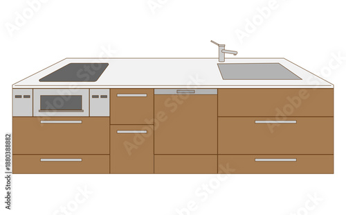 シンプルでかわいいシステムキッチンのイラスト