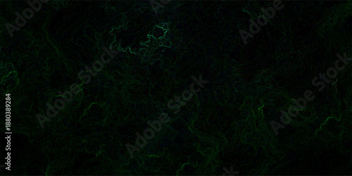 A vibrant green abstract background featuring a glowing texture of bright particles and motion energy set against a dark night sky with fractal patterns and star light