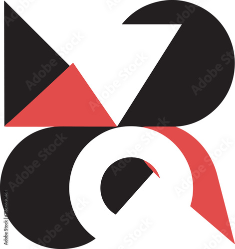 Stylized black and red yin yang symbol with curved flowing lines and balanced circular