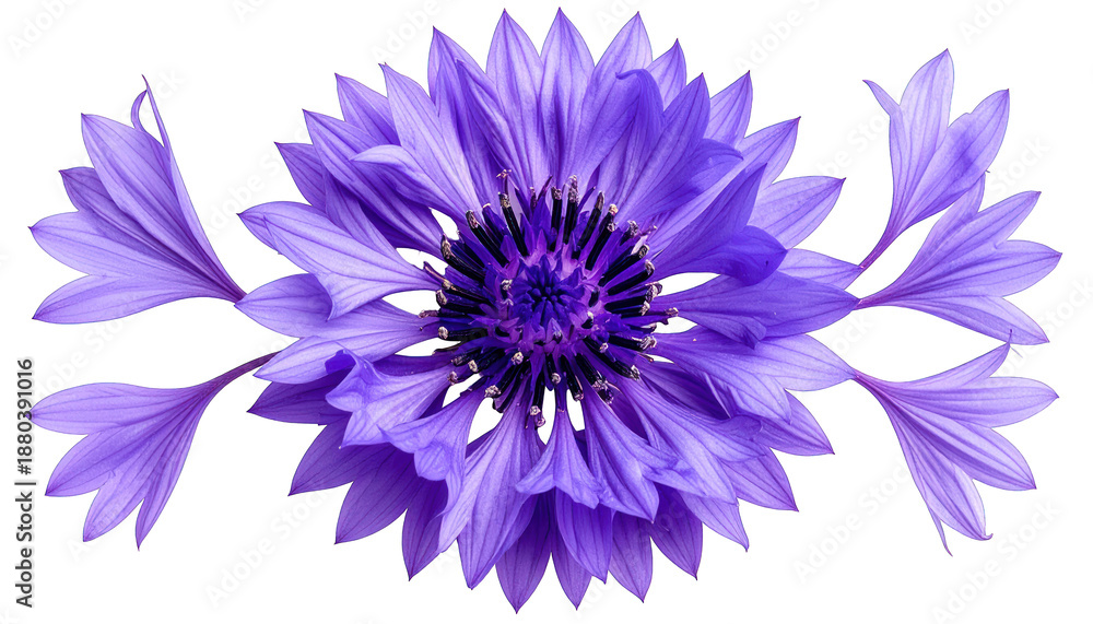Obraz premium Detailed close-up of a blue flower, with elongated petals on a black background