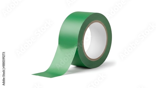 A Rolled-Up Coil of Green Masking Tape on a Pure White Background, Isolated