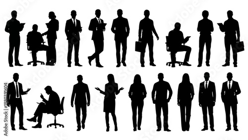 Collection of Business People Silhouettes in Various Poses.