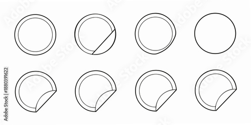 A series of simple circular and partial circular shapes in black and white