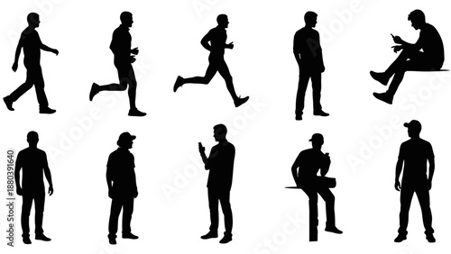 Collection of Male Silhouettes in Various Poses.