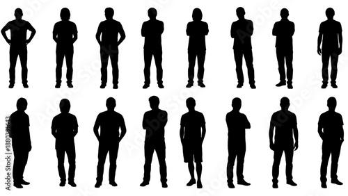 Collection of Male Silhouettes in Various Poses.