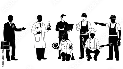 Diverse Group of Professionals in Silhouette.