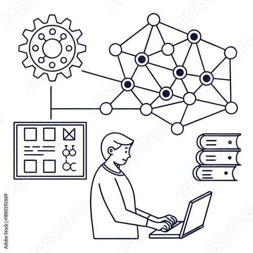AI and Machine Learning Concept Illustration with Neural Network