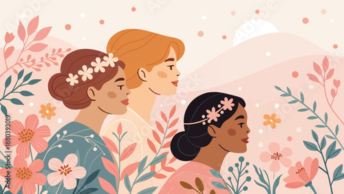 Diverse women in harmony with nature and each other outdoors