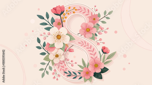 Elegant floral design with pink and white flowers on beige background