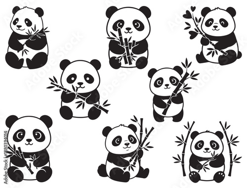 CUTE KAWAII PANDA WITH BAMBOO SILHOUETTE