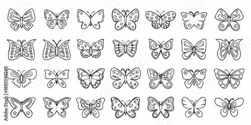 Collection of detailed butterfly illustrations in a repeating grid pattern