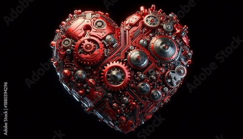 A machine-made red heart on a black background.
