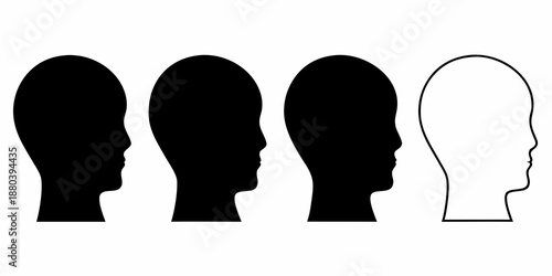 Four minimalist head silhouettes depicting progression from solid to outline form