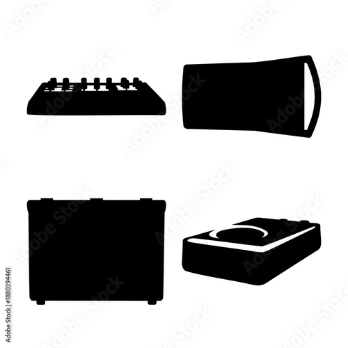 Collection of diverse electronic device silhouettes showcasing various tech gadgets and equipment