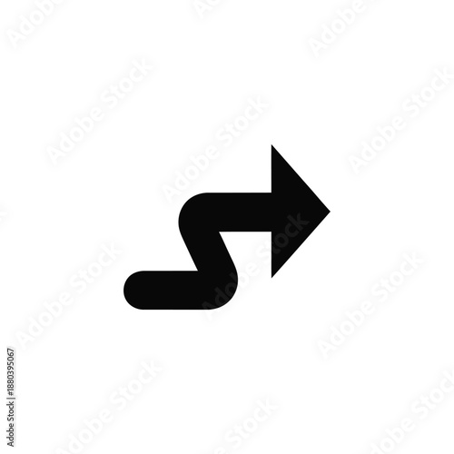 Black arrow curving rightward on plain surface from overhead view