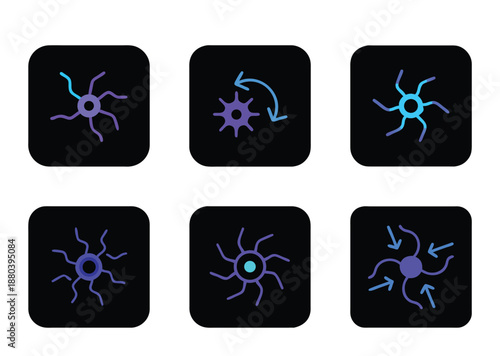 Graphical representation of cells with varying features on a black background squares