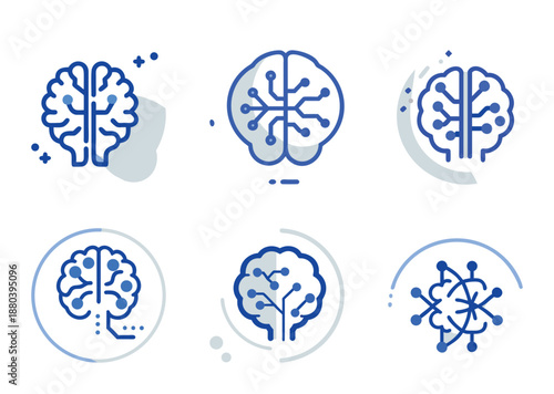 Illustrations of Brains with Circuitry Representing Artificial Intelligence Technology Concepts