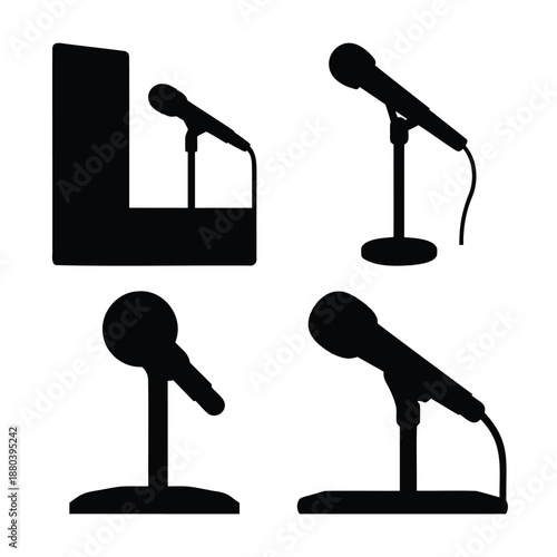 A collection of diverse microphone silhouettes for public speaking and audio recording