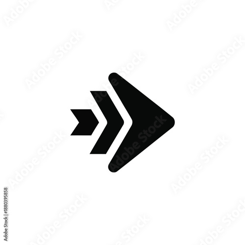 Black arrow icon pointing right with three chevrons indicating direction or progression