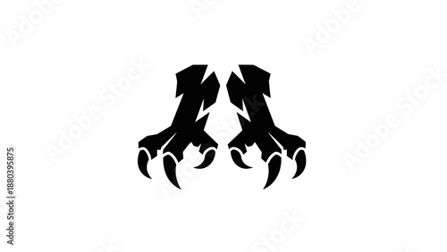 Black silhouette of two animal paws with claws on a white background.