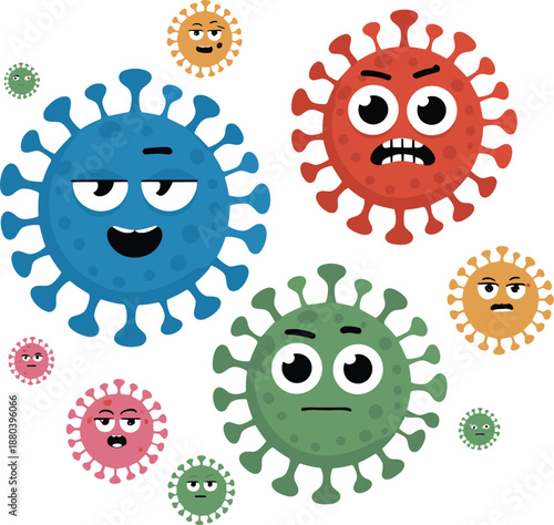 Colorful cartoon viruses with expressive faces