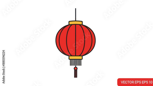 Red Chinese Lantern Icon Isolated on White Background, Vector Illustration
