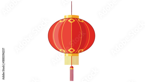 Traditional Chinese Red Lantern with Golden Ornaments Hanging, Festive Asian Decoration