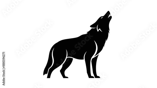 Black silhouette of a wolf howling against a white background