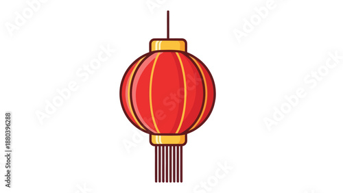 Red Chinese Lantern with Tassels Isolated on White Background