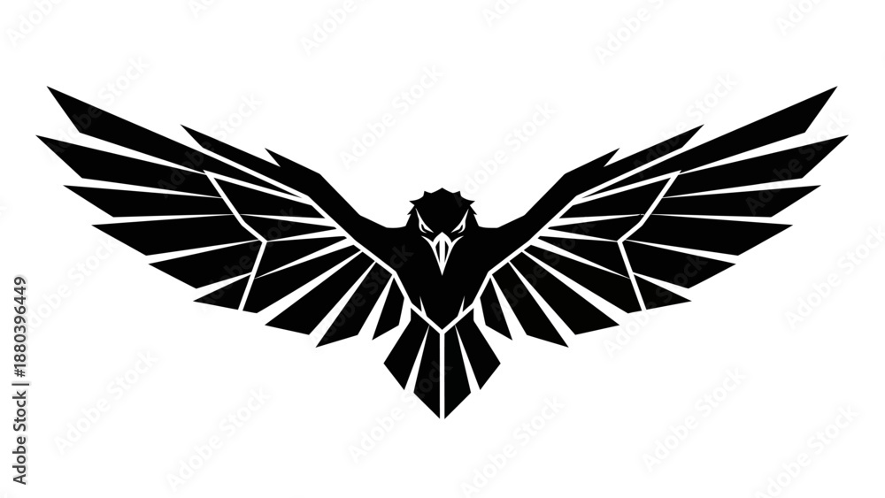 Obraz premium Black silhouette of a bird with outstretched wings on a white background