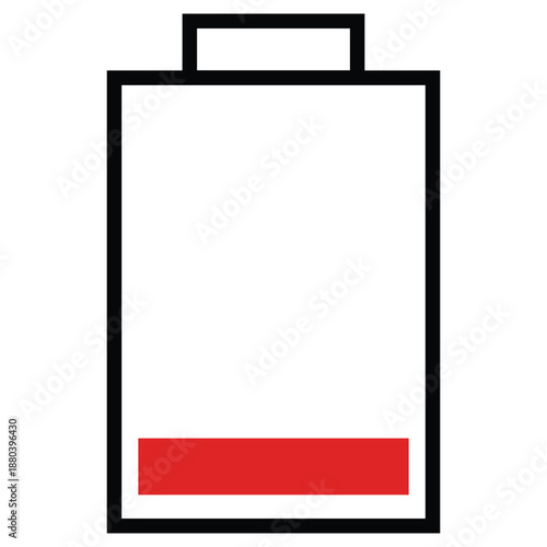 Simple graphic icon representing a nearly empty battery charge level isolated on transparent background
