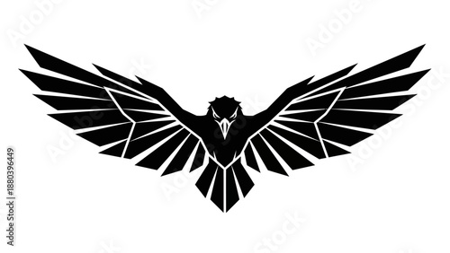 Black silhouette of a bird with outstretched wings on a white background