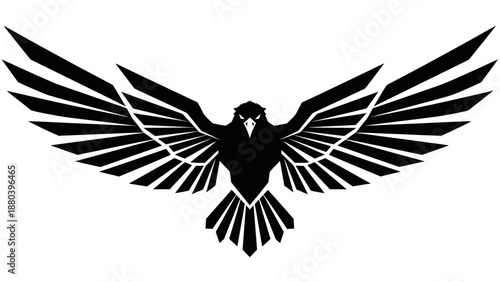 Black silhouette of a bird in flight with outstretched wings on a white background.