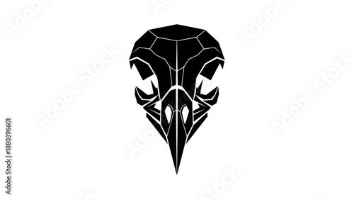 Black graphic illustration of a bird skull on a white background.