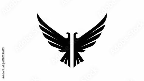 Black silhouette of a stylized bird with spread wings on a white background.