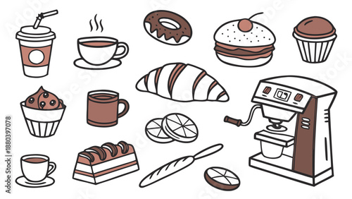 Assorted coffee and pastry items Vector