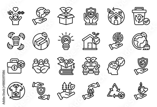 Sustainability Icon Collection Set. Clean Outline Icon Vector Illustration.