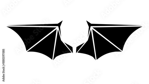 Black silhouette of bat wings with white lines on a white background