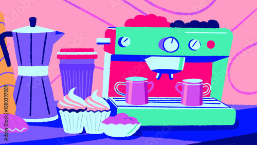 Vibrant coffee and pastry setup Vector