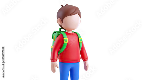3D Render of a Boy with Backpack