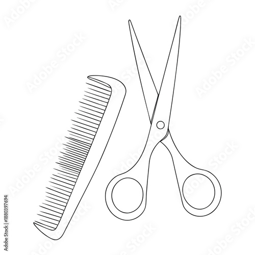 Black and white hand drawn illustration of grooming and hair care tools