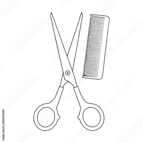 continuous line art of hair stylist tools isolated on white background