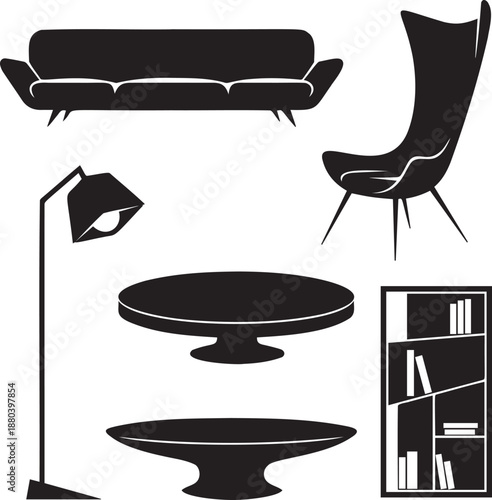 Modern living room furniture silhouettes sofa chair and tables