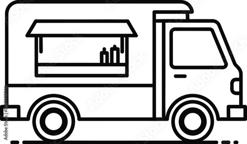 Minimalist food truck icon, mobile kitchen for street food business
